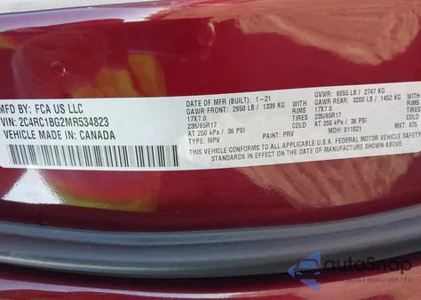 2021 Chrysler Pacifica Touring L from USA, damaged, VIN 2C4RC1BG2MR534823